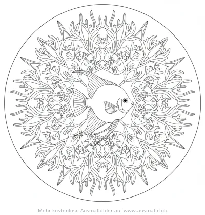 Kaiserfisch Ausmalbild mit Korallen-Mandala