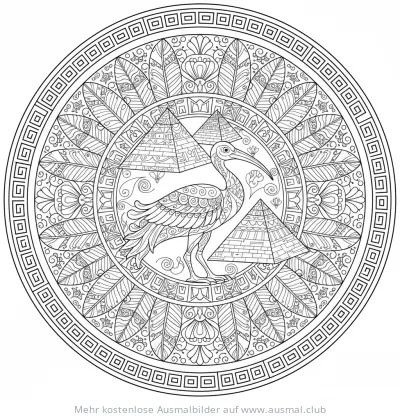 Ibis mit Pyramiden Mandala Ausmalbild