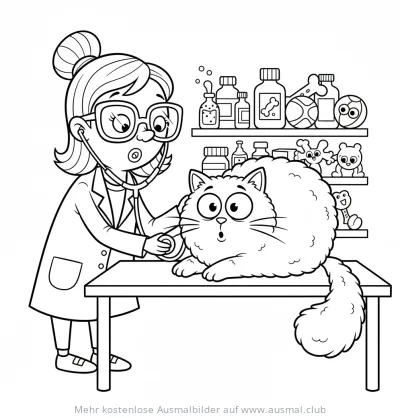 Tierarzt untersucht Katze mit Stethoskop Ausmalbild
