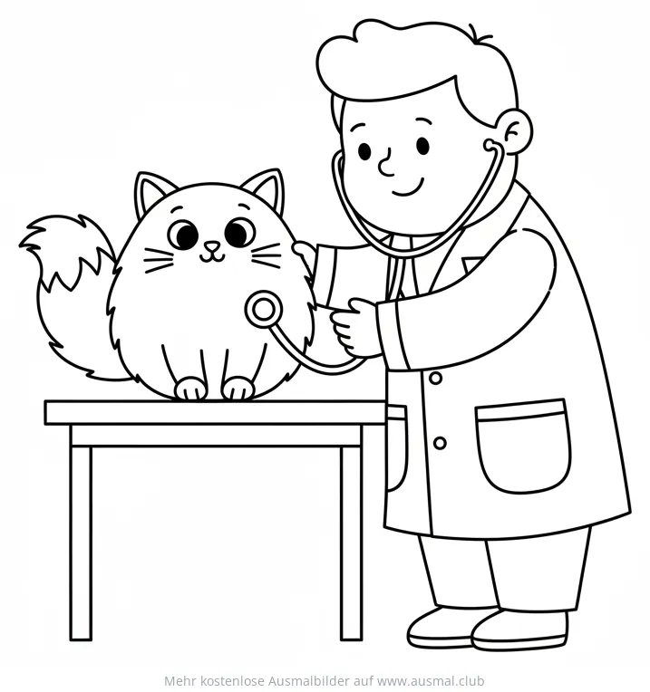 Tierarzt untersucht Katze mit Stethoskop Ausmalbild