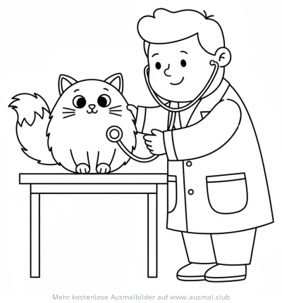 Tierarzt untersucht Katze mit Stethoskop Ausmalbild
