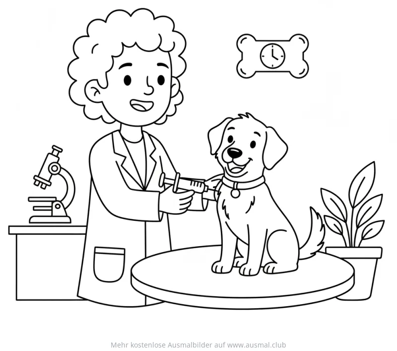 Tierarzt gibt Hund eine Spritze Ausmalbild