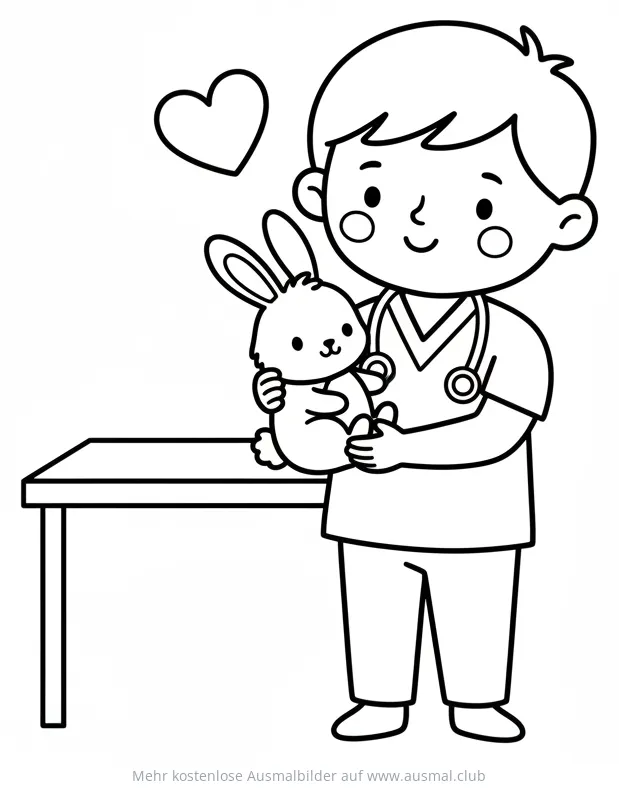 Tierarzt hält Hase Ausmalbild