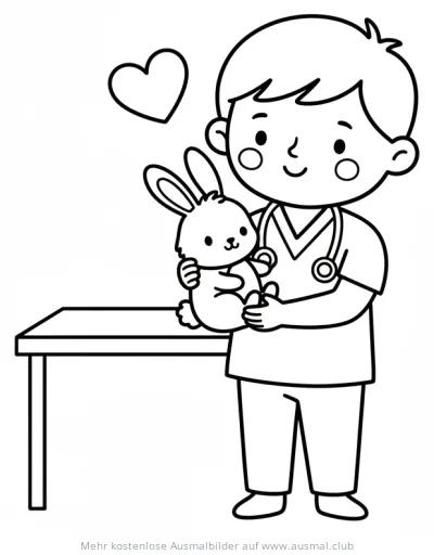 Tierarzt hält Hase Ausmalbild