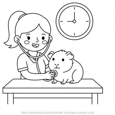 Tierärztin untersucht Meerschweinchen mit Stethoskop Ausmalbild
