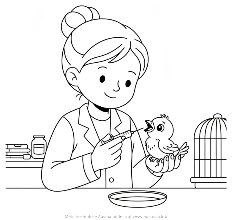 Tierarzt verabreicht Vogelbaby Medizin Ausmalbild