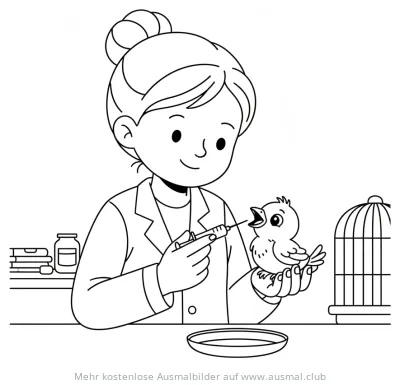 Tierarzt verabreicht Vogelbaby Medizin Ausmalbild