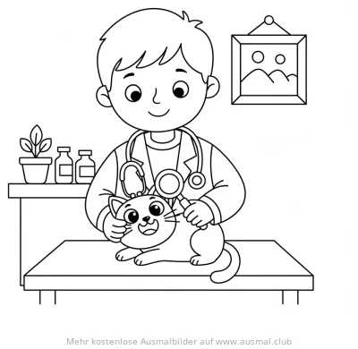 Tierarzt untersucht Katze mit Stethoskop Ausmalbild