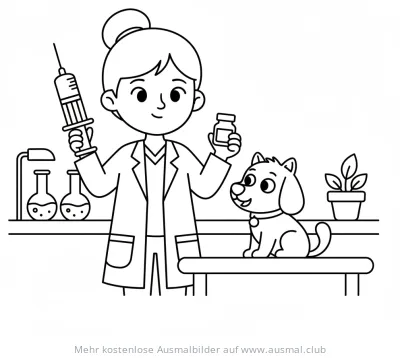 Tierarzt mit Spritze und Hund Ausmalbild