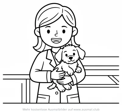 Tierärztin hält Welpen Ausmalbild