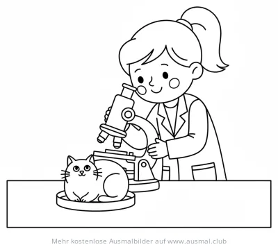 Tierarzt Ausmalbild mit Mikroskop und Katze