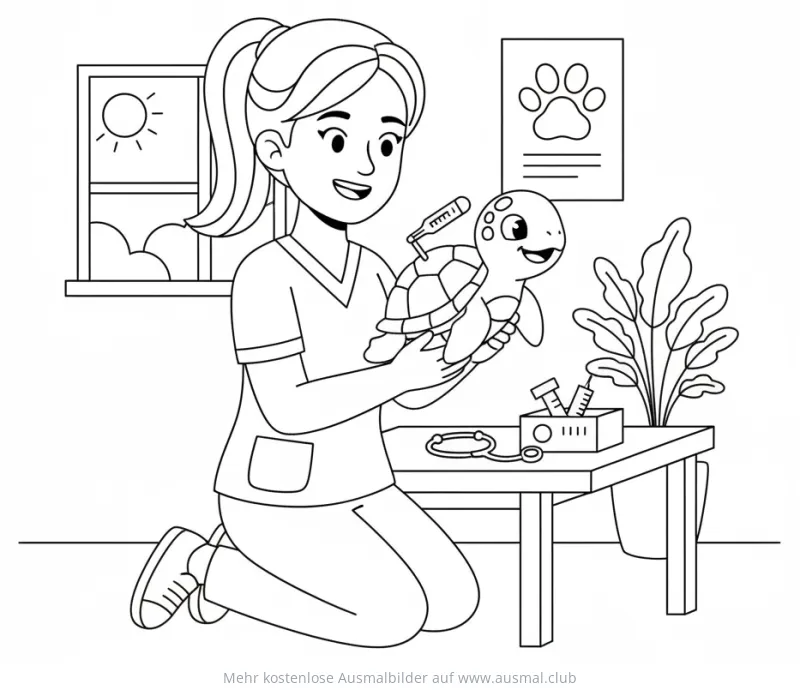 Tierarzt untersucht Schildkröte Ausmalbild