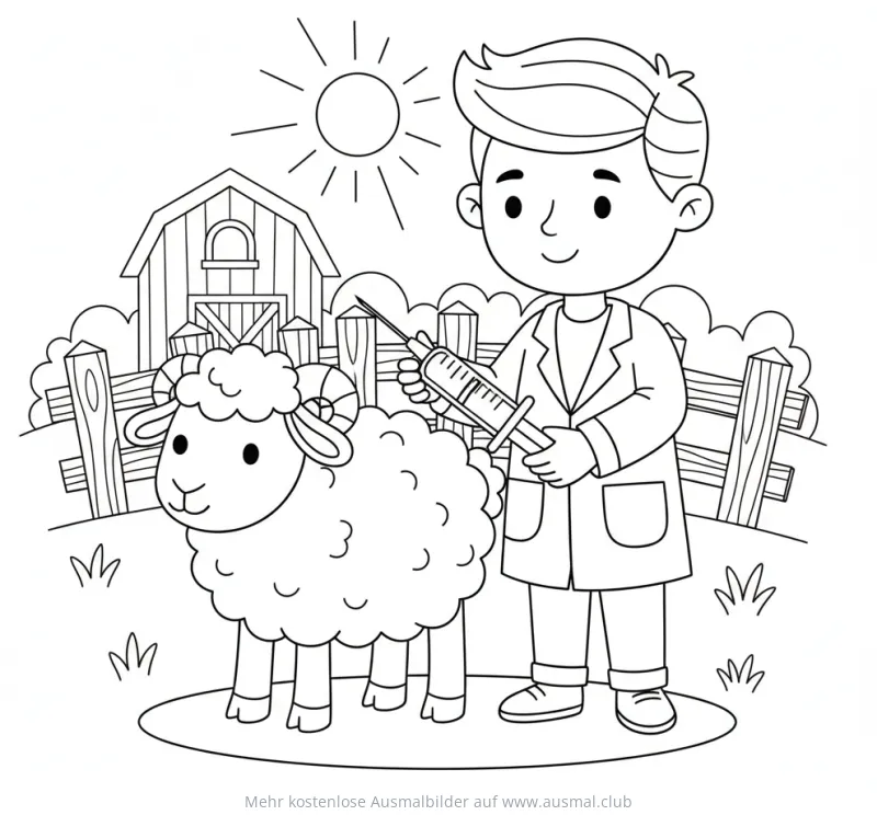 Tierarzt impft Schaf Ausmalbild