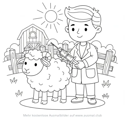 Tierarzt impft Schaf Ausmalbild