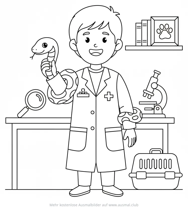 Tierarzt mit Schlange Ausmalbild