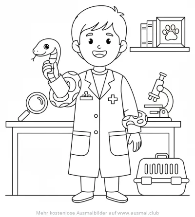 Tierarzt mit Schlange Ausmalbild