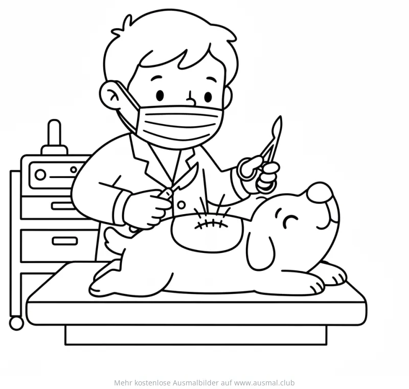 Tierarzt operiert Hund Ausmalbild