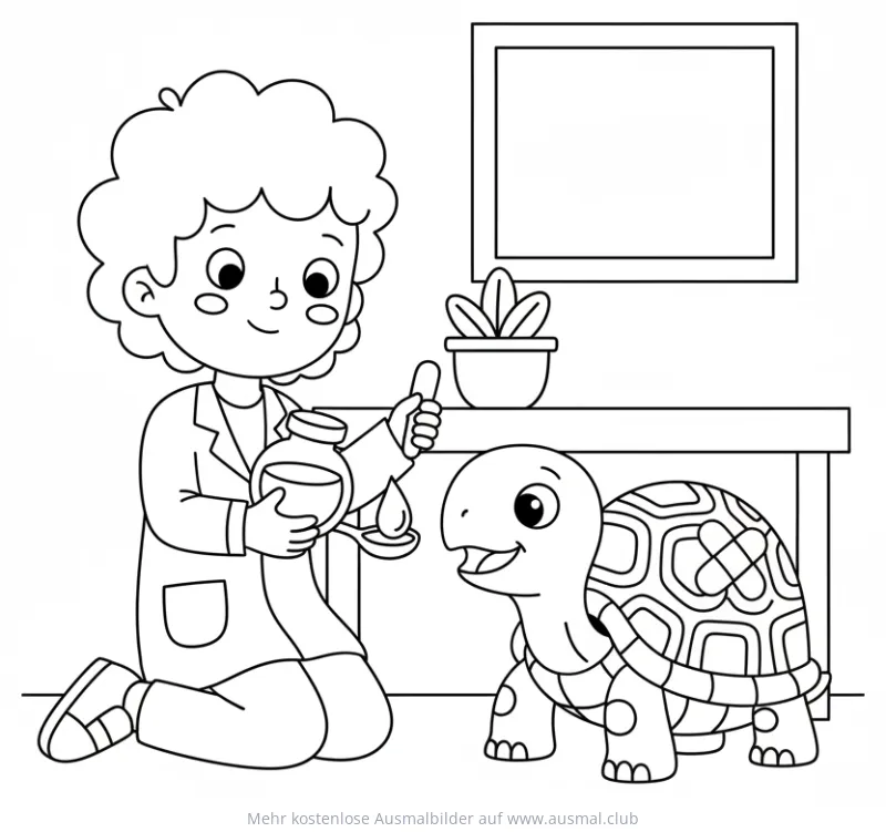 Tierarzt behandelt Schildkröte Ausmalbild