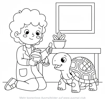 Tierarzt behandelt Schildkröte Ausmalbild