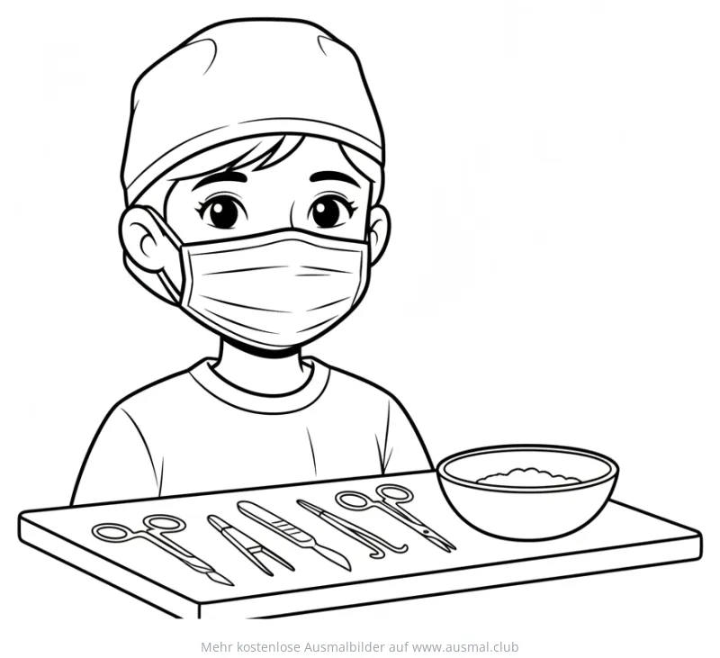Tierarzt mit Mundschutz und OP-Instrumenten Ausmalbild
