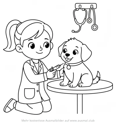 Tierarzt gibt Hund eine Spritze Ausmalbild