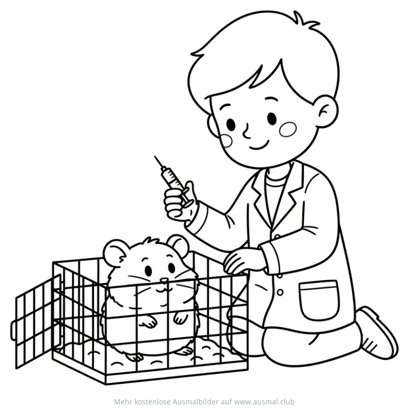 Tierarzt mit Hamster im Käfig Ausmalbild