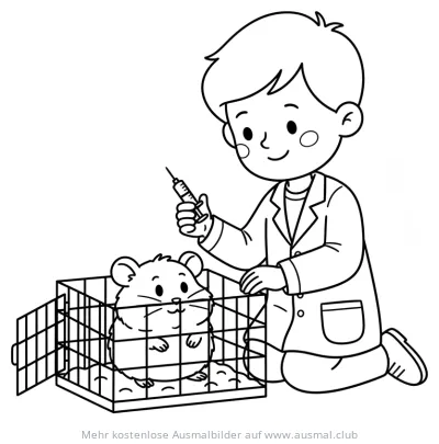Tierarzt mit Hamster im Käfig Ausmalbild