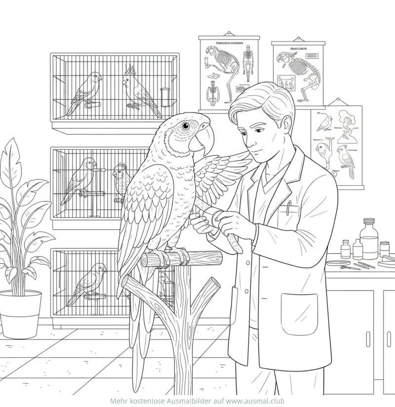 Papagei beim Tierarzt Ausmalbild
