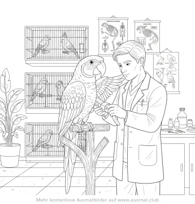 Papagei beim Tierarzt Ausmalbild