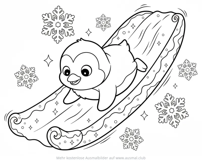 Pinguin fährt Schlitten Ausmalbild