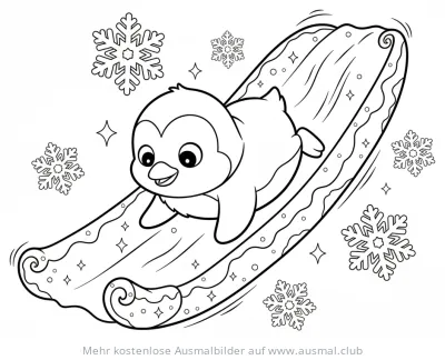 Pinguin fährt Schlitten Ausmalbild