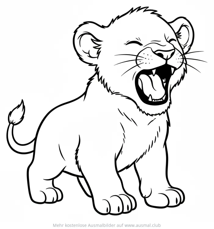 Löwenbaby Ausmalbild mit geöffnetem Maul