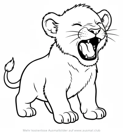 Löwenbaby Ausmalbild mit geöffnetem Maul