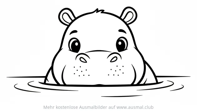 Nilpferdbaby schaut aus dem Wasser Ausmalbild