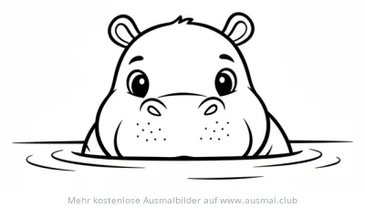 Nilpferdbaby schaut aus dem Wasser Ausmalbild