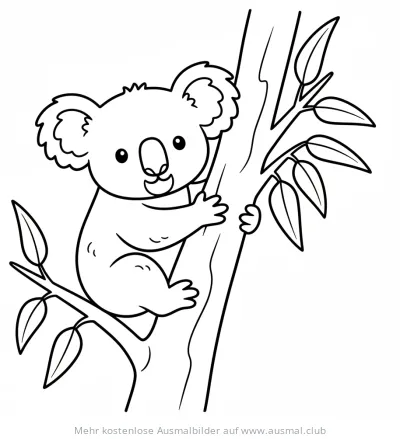 Koalababy klettert an Baum Ausmalbild