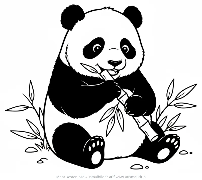 Pandababy frisst Bambus, Ausmalbild