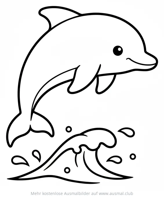 Delfinbaby springt aus Welle Ausmalbild