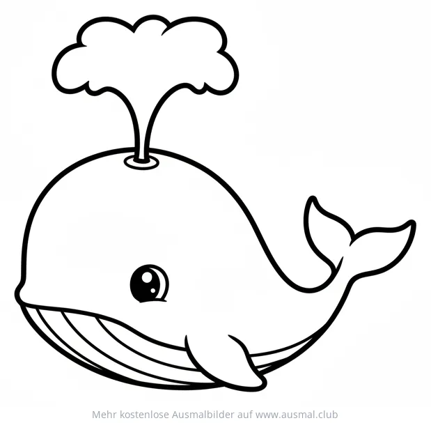Freundliches Walbaby Ausmalbild mit Wasserfontäne