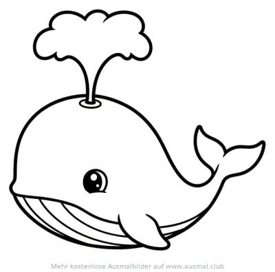 Freundliches Walbaby Ausmalbild mit Wasserfontäne