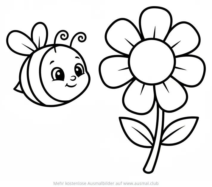 Freundliches Bienenbaby neben einer Blume Ausmalbild
