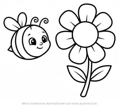 Freundliches Bienenbaby neben einer Blume Ausmalbild