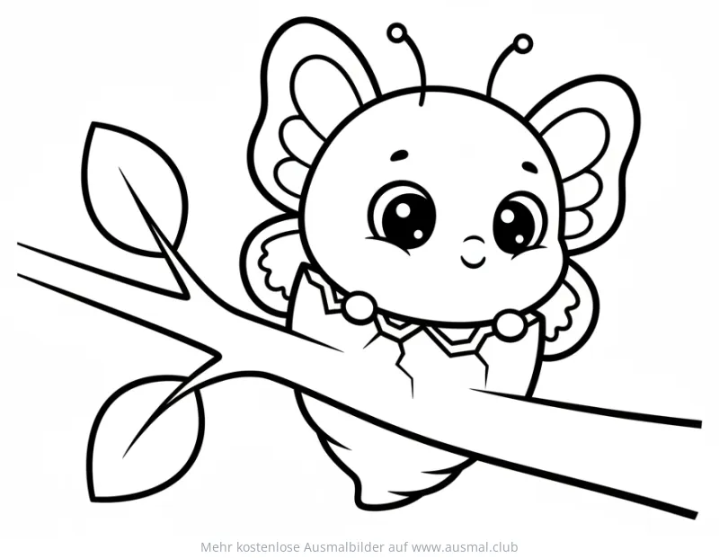 Niedliches Schmetterlingsbaby schlüpft aus dem Ei, Ausmalbild