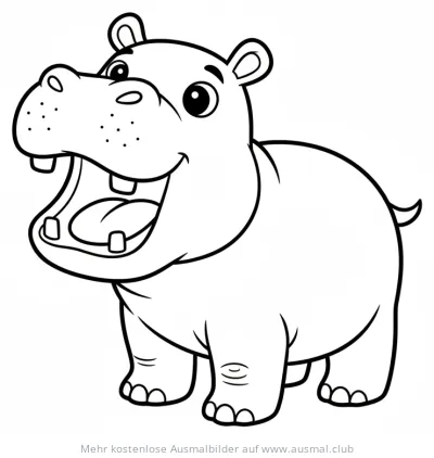Flusspferd Baby Ausmalbild mit offenem Maul