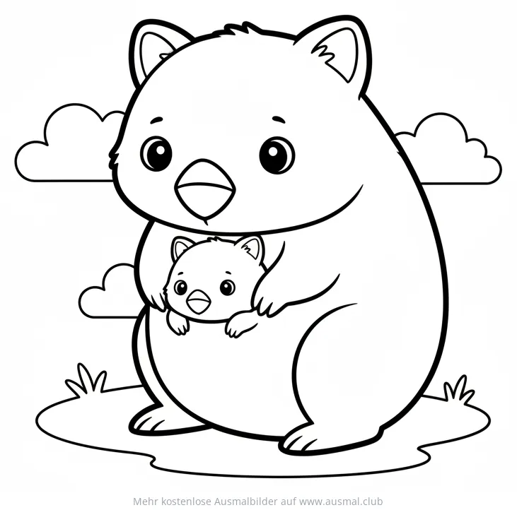 Wombat-Mama mit Baby im Beutel Ausmalbild