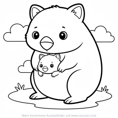 Wombat-Mama mit Baby im Beutel Ausmalbild