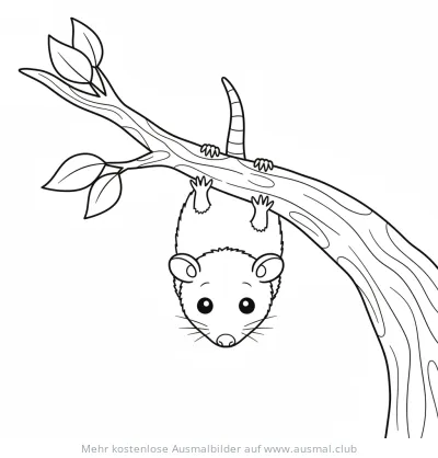 Opossum Baby hängt an Ast Ausmalbild
