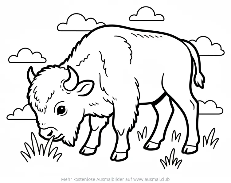 Bisonbaby Ausmalbild beim Grasen