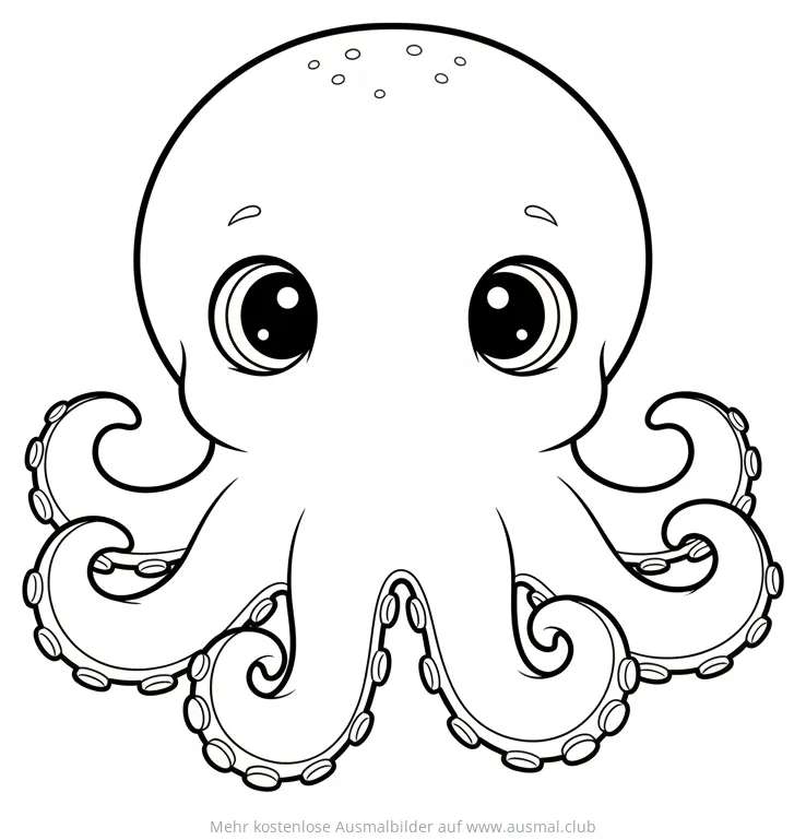 Oktopusbaby Ausmalbild mit großen Augen und Tentakeln