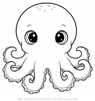 Oktopusbaby Ausmalbild mit großen Augen und Tentakeln